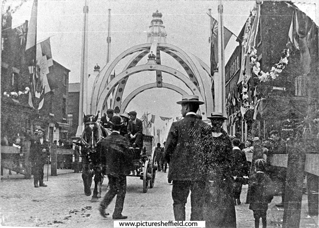 Decorative arch on Fitzwilliam Street to celebrate the royal visit of King Edward VII and Queen Alexandra