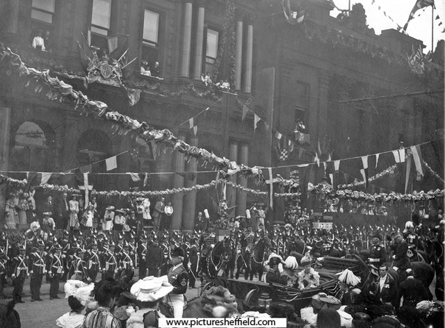 Cutlers Hall, Church Street, decorated for royal visit of King Edward VII and Queen Alexandra