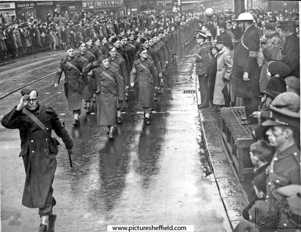 York and Lancaster Regiment, 69 W.R. Home Guard in march past Town Hall
