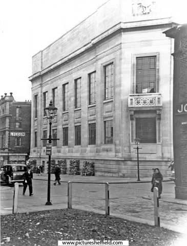 Sandbags outside the Central Library, during World War II, looking towards Tudor Street
