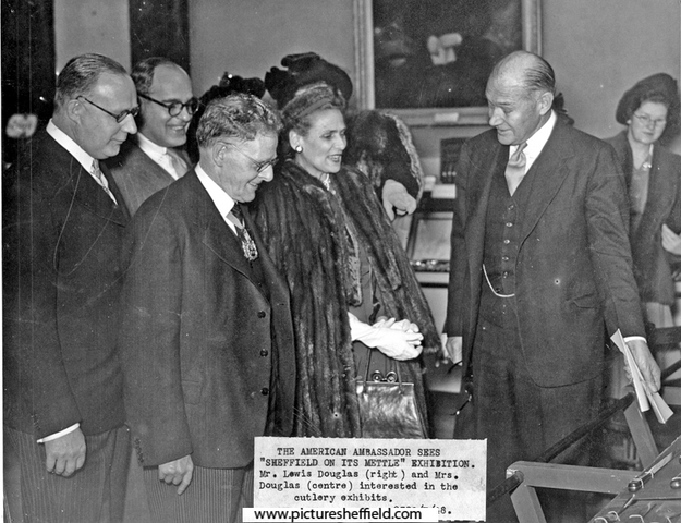 Mr. Douglas, American Ambassador, and the Lord Mayor, Alderman William Ernest Yorke at the 'Sheffield On Its Mettle' Exhibition