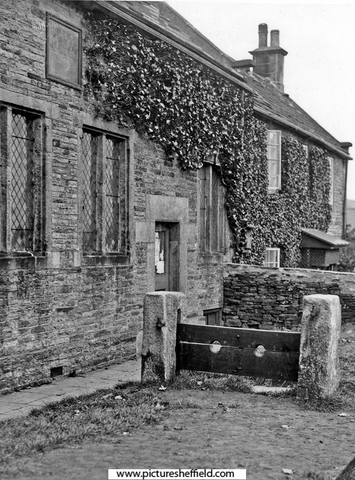 Fulwood Stocks outside Fulwood Old Unitarian Chapel, Whiteley Lane. Stone built and stone roof. Built 1729 under will of W. Ronksley of Fulwood Hall. The first minister of the Chapel was Rev. Jeremiah Gill, 1729-1758.