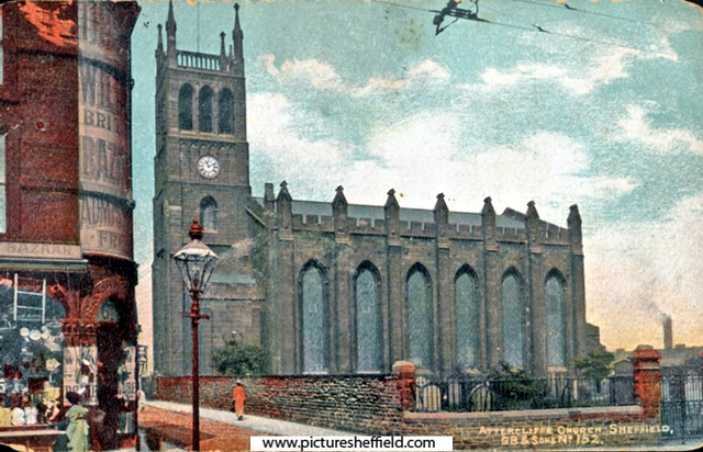 Christ Church, Attercliffe Road. The first stone was laid by the 12th Duke of Norfolk assisted by the 4th Earl Fitzwilliam, 30th October, 1822. Opened 26th July, 1826, costing anduacute;14,000. Later demolished