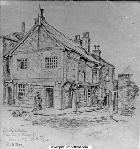 Old Queen's Head public house, No. 40 Pond Hill. Formerly the Hall in the Ponds, earliest mention was in 1582 in an 'inventory of contents' made by George, the Six Earl of Shrewsbury. In 1770, referred to as the former wash-house to Sheffield Manor 