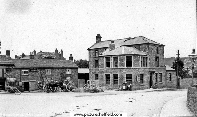Abbey Hotel, No. 348, (later renumbered No. 944), Chesterfield Road at junction of Abbey Lane, showing new extension on left of pub. John Codd, joiner and wheelwright, left