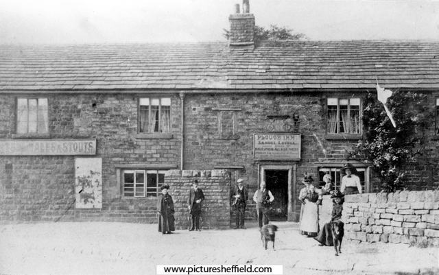 The old Plough Inn, No.288 Sandygate Road, demolished 1929. The carved stone over the doorway was dated 1695