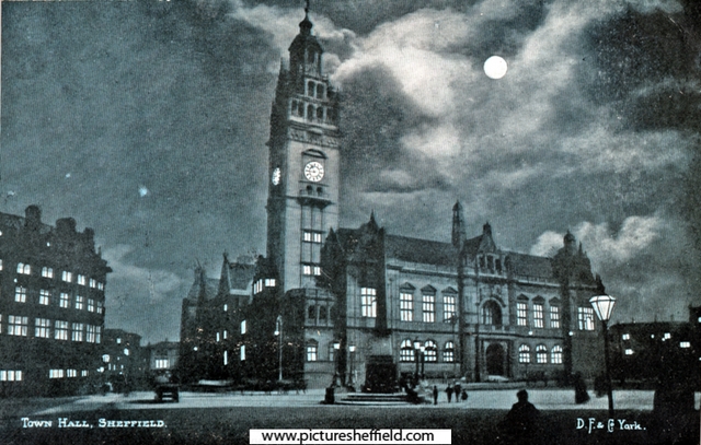 Night view of Town Hall and Jubilee Monolith, pre 1905