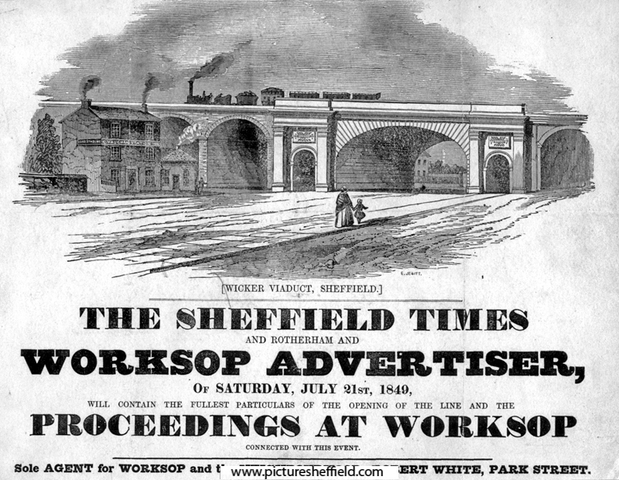Advertisement for the opening of the Manchester, Sheffield and Lincolnshire Railway, Wicker Arches