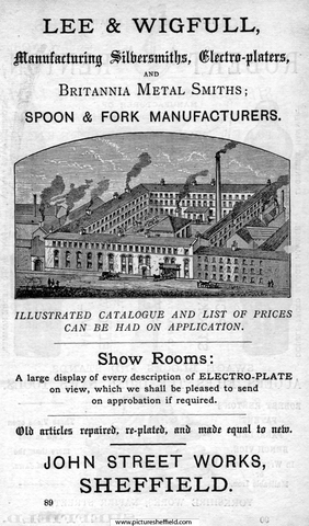 Lee and Wigfull, silversmiths and electro plated goods manufacturers, John Street