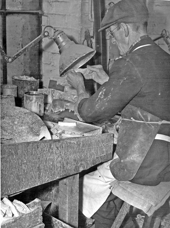 Cutlery manufacture, splitting mother-of-pearl from shells to be used for handles at William Gillott and Sons, pearl cutters, Pearl Works, Nos.17 - 21 Eyre Lane