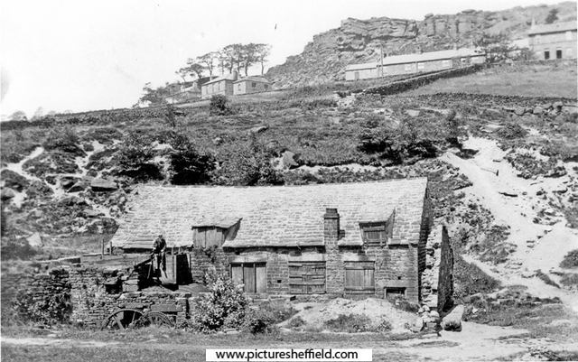 Hind Wheel Mill, Rivelin Hotel, Tofts Lane, and Albion Terrace, Roscoe Bank, in background, Rivelin Valley