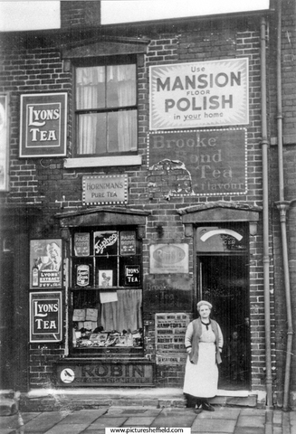 Unidentified Grocers Shop in Darnall. Similar lintels on Freeborough Street, Mountain Street and Woodbourn Road