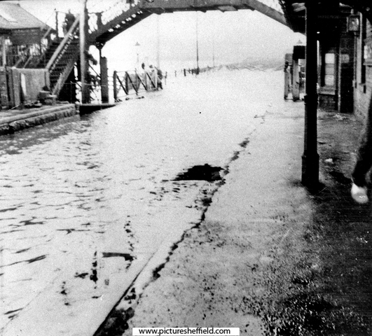 Flooding at Beighton, Beighton Station, the land sinking by nine feet at this point