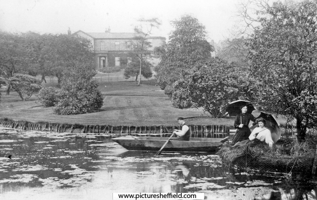 The Boating Lake at Abbeyfield Park, Pitsmoor with Abbeyfield House in the background