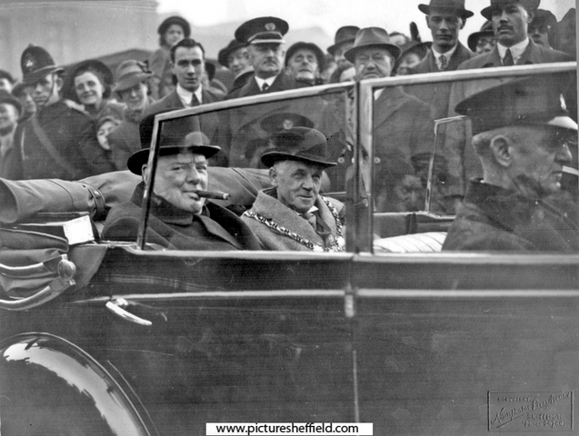 Official visit of W.S. Churchill, with Luther Frederick Milner, Lord Mayor