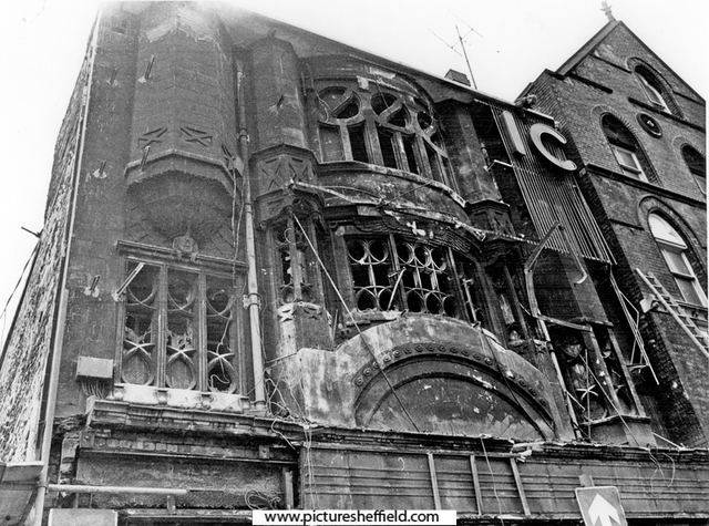 The Classic cinema after fire, revealing the original facade of The Electra Palace