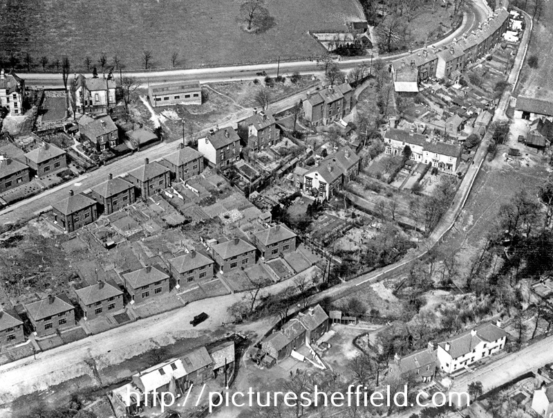 Aerial view - Laverdene Estate, Bradway / Totley including Laverdene Avenue and Queen Victoria Road, foreground, Glover Road, centre and Baslow Road in background