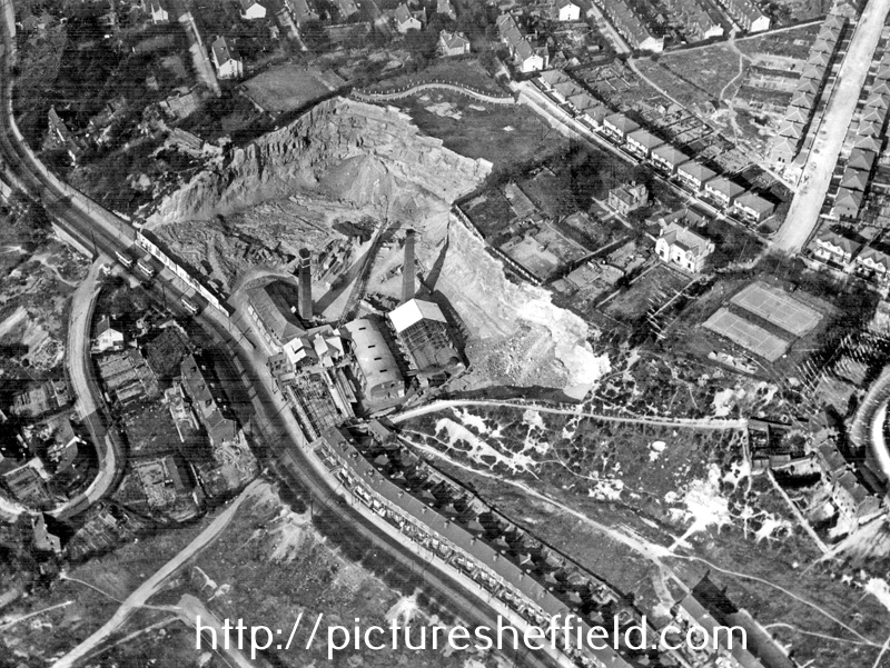 Aerial view - Norton Hammer and Woodseats, Smithy Wood Crescent and Woodside Brick Co. Ltd., Chesterfield Road, foreground, Derbyshire Lane and Crawford Road, rear