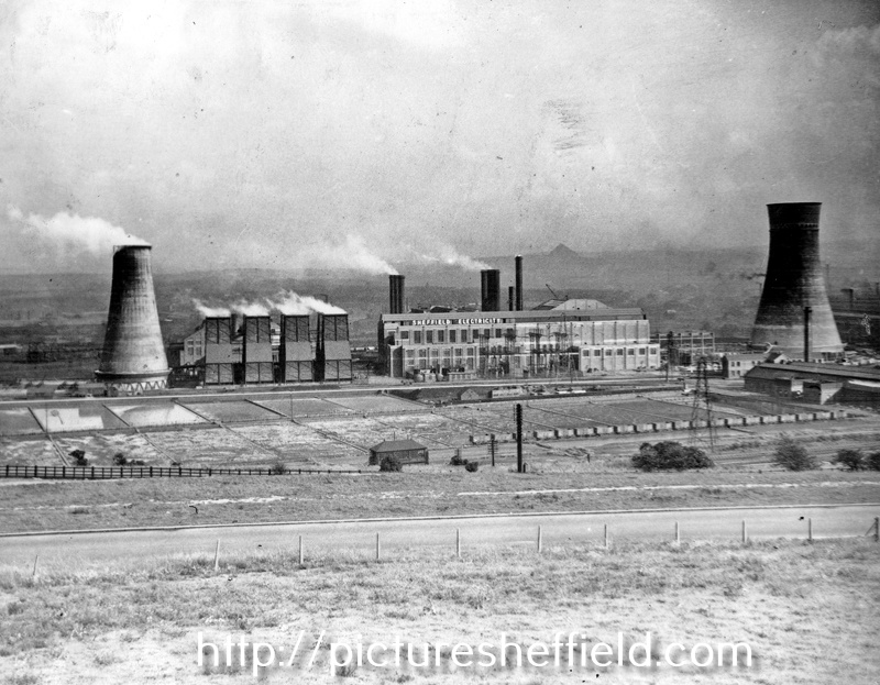 Blackburn Meadows Power Station looking towards Sheffield from Holmes, Rotherham showing the Sewage Works