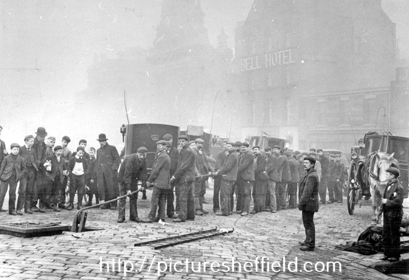 Electric cable laying, Fitzalan Square, Bell Hotel in background