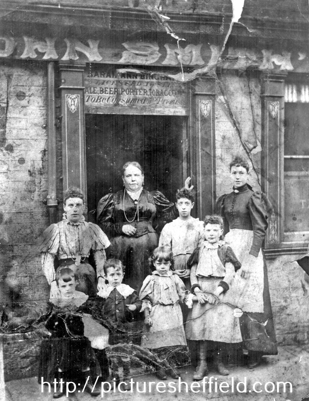 Mrs Sarah Ann Bingham and staff (Ellen Gillott on back row) of her beerhouse, 13 Bower Street