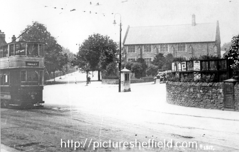 Millhouses Tram Terminus, Millhouses Wesleyan Methodist Chapel in background, Abbeydale Road South