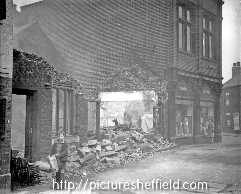 Demolition of Nos. 870-872, Attercliffe Common and Brightside and Carbrook Co-op, Kirkbridge Road with a Black Cat Cigarette Vending Machine extreme left of picture 	
