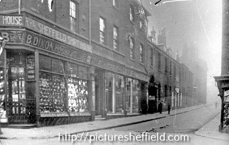 Bank Street from Angel Street, F.C. Webb, hosier, glover and shirt maker, No. 29 Angel Street and No. 1 Bank Street, Jay's Furnishing Stores, Nos. 3 and 5