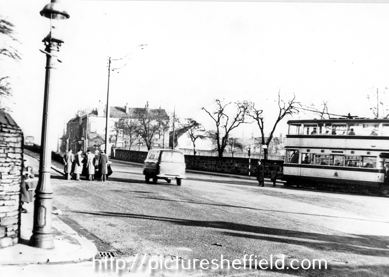 Barnsley Road, site of the old Pitsmoor Toll Bar with the old road on the left and (right) Abbeyfield Park