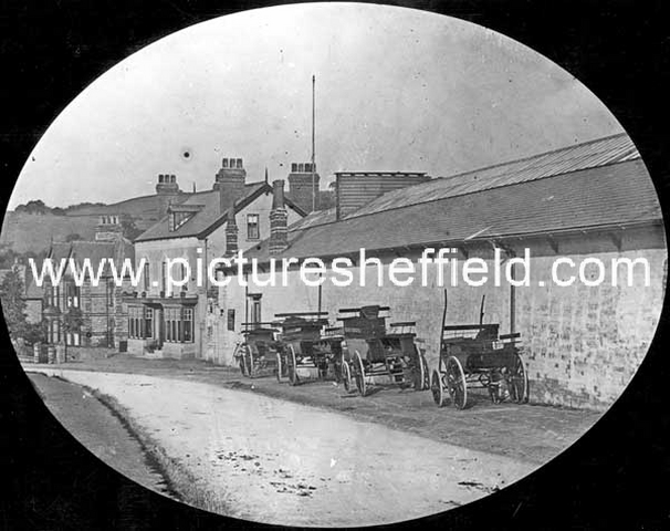 Baslow Road, Totley Rise. Building on right belonged to Victoria Gardens, a pleasure garden which included a ballroom, refreshment room said to seat 10, 000 people and a promenade, it opened 1883 and closed 1887, Abbeydale Club in background
