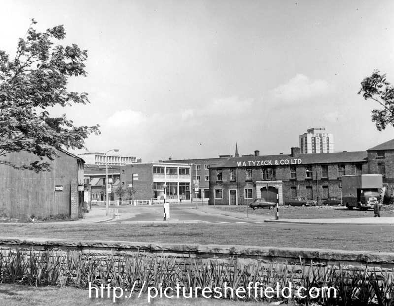 Bramall Lane, W.A. Tyzack and Co. Ltd., Stella Works, Hereford Street, Martins Bank Ltd, No 176, Eyre Street, rear, photographed from St. Mary's Roundabout