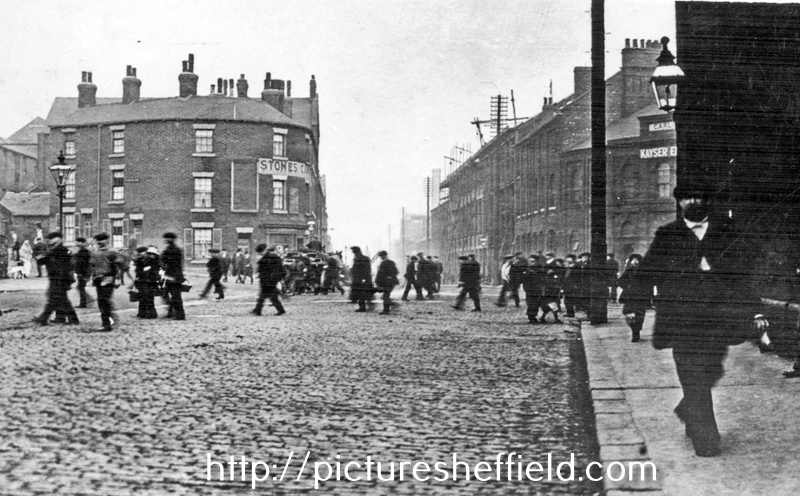 Streetscene Carlisle Street at the junction with Carlisle Street East , Gower Street, Sutherland Road and Sutherland Street showing Kayser Ellison and Co. Ltd.