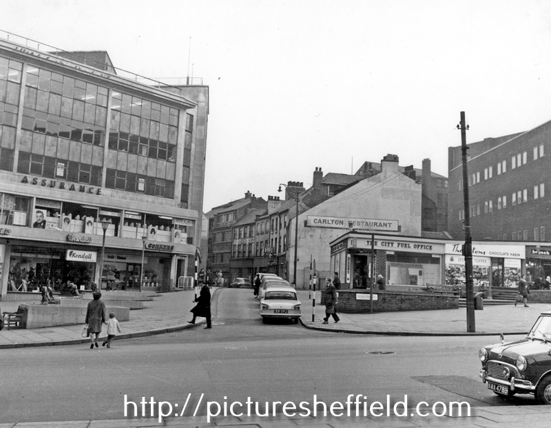 Change Alley photographed from High Street including Kendall and Sons Ltd, umbrella makers and Thornton's Chocolate Kabin (housed in temporary shops)