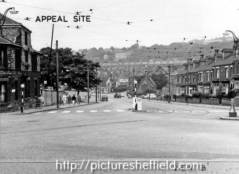 Chesterfield Road showing planning appeal by Sheffield Poster Advertising Co. Ltd. proposal hoarding and Abbey Hotel