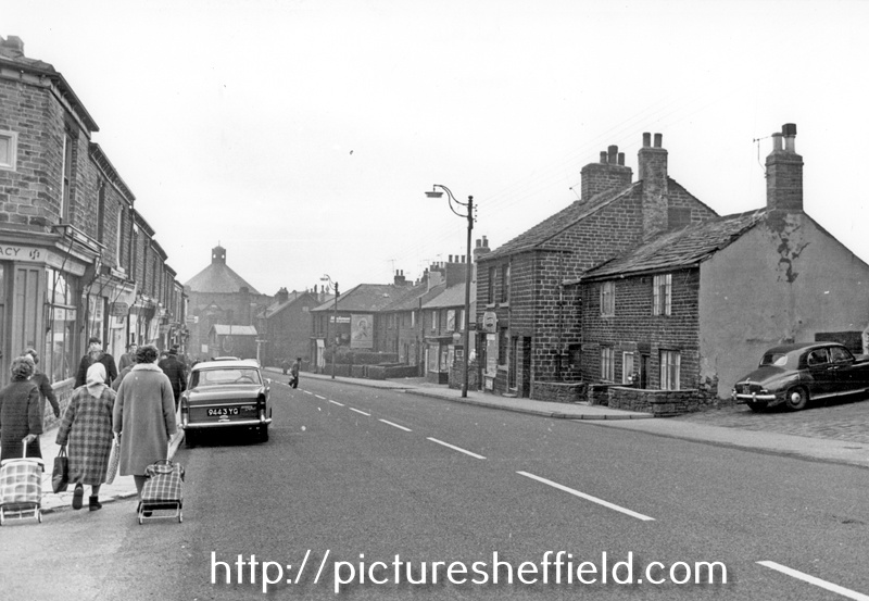 Crookes looking towards Wesley Hall Methodist Church, No 176 etc, left, No 169 (next to The Ball Inn) etc, right