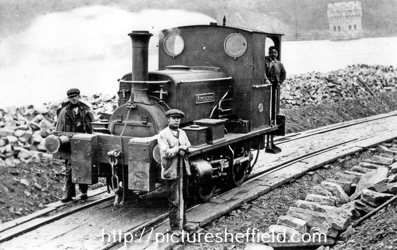 Steam Locomotive 'Kitchener' with Mr. Lloyd used in construction of Derwent Valley waterworks