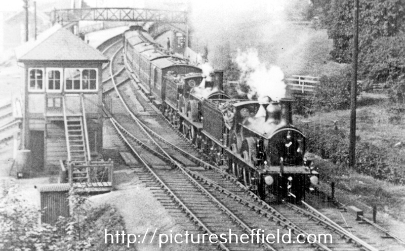 Midland Railway. Steam train leaving Dore and Totley Station, June 1897-8