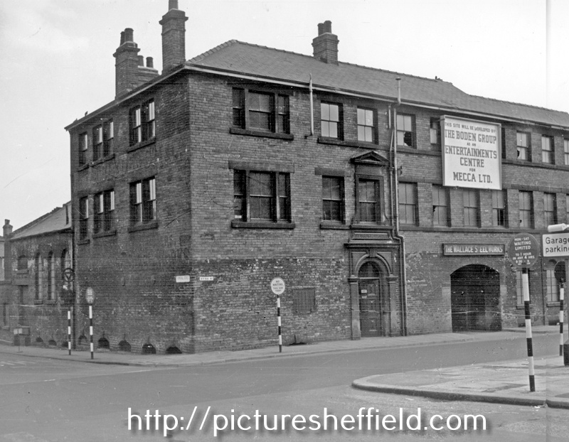 Eyre Street (right) and junction of Furnival Street (left), A. Blyde and Co. Ltd., steel manufacturers, Wallace Steel Works