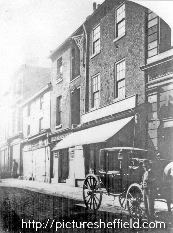 Fargate, late 1870's before rebuilding following street widening, outside Cole Brothers, department store