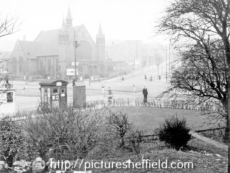 Firth Park Roundabout, Firth Park showing Stubbin Lane, Firth Park Utd. Methodist and the Paragon Cinema Sicey Avenue from Firth Park