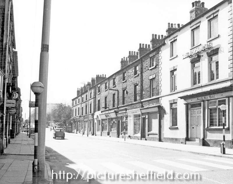 North side of Fulwood Road (now demolished except South Sea Hotel), Nos. 234 - 210 including Nos. 218 - 220 Arthur Davy and Sons Ltd., provisions dealers, No. 216 Horace W. Cooke, watch repairer, No. 212 empty premises, No. 210 South Sea Hotel