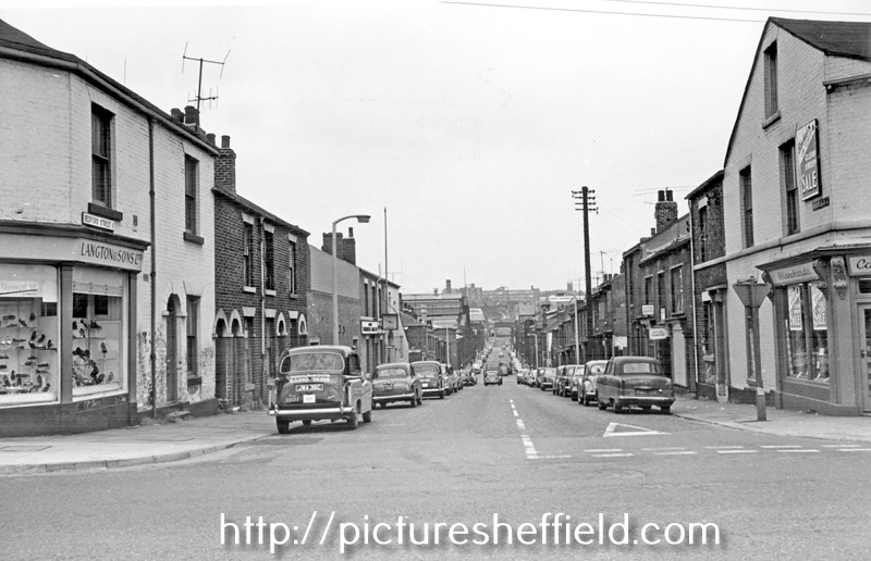 Nos. 84/86, Langton and Sons Ltd., boot and shoe dealers and Nos. 80/82, Blanchards Ltd., house furnishers, Infirmary Road looking down Bedford Street with Joseph Tomlinson and Sons Ltd. on the left