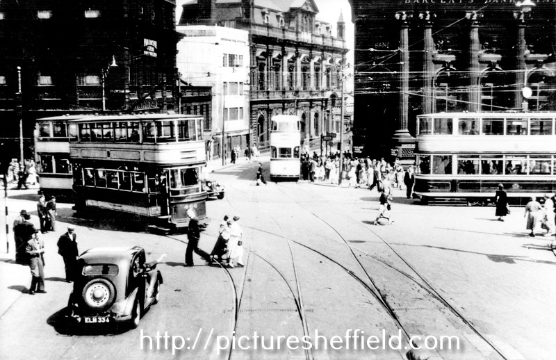 Tram 466 at Fitzalan Square/High Street junction, Commercial Street and Gas Company Offices in background