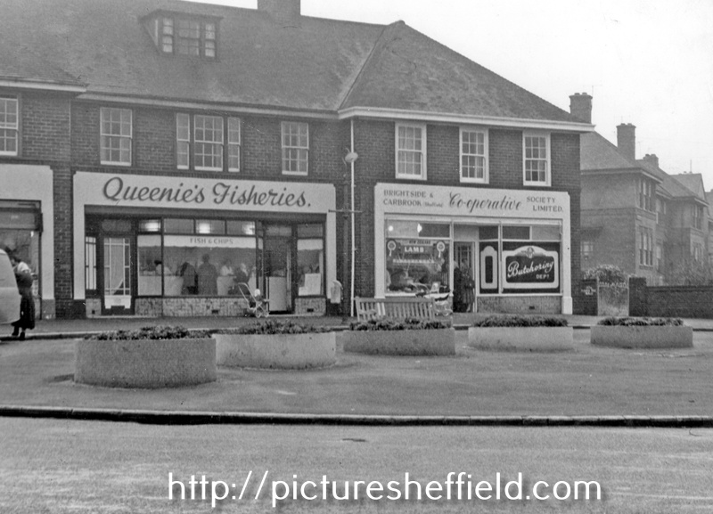 No. 122 Queenies Fisheries and No. 120 B and C Co-op, butchery department and hcouncil Houses  No. 118 etc.,  Hartley Brook Road, Lower Shiregreen