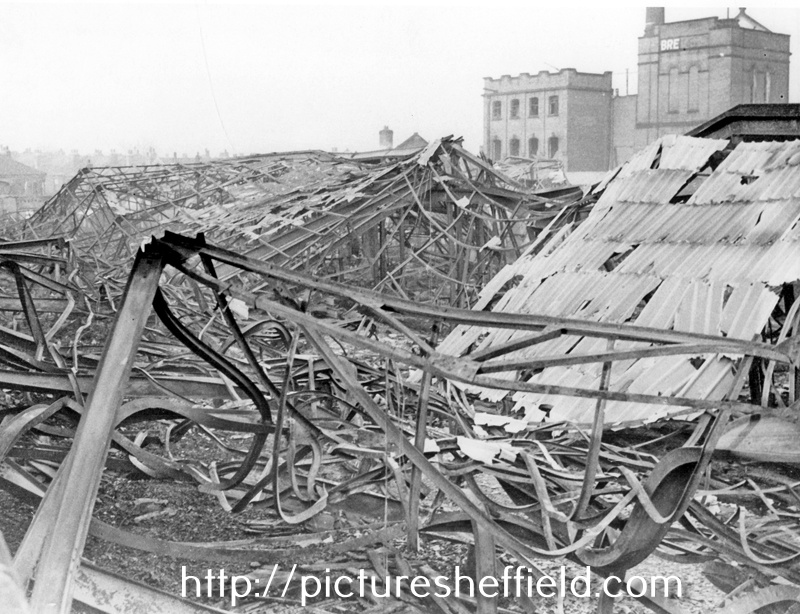 Arnold Laver's Timber Yard, Bramall Lane, air raid damage, Henry Tomlinson and Co., Anchor Breweries in background