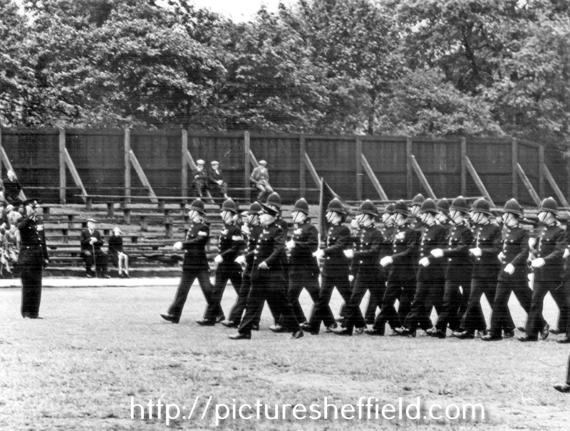 Freddie Bristow takes the salute and Insp Bradley in flat hat, Dress Rehersal for Annual Parade, Niagara Sports Ground 1935/8
