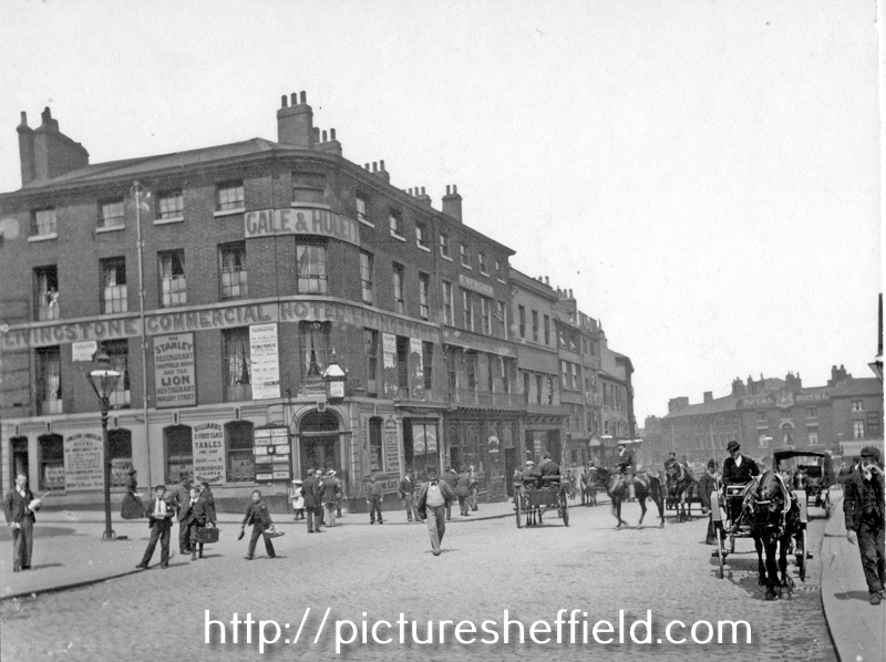Haymarket, junction with King Street, left, No 9, Gale and Hulett, Livingstone Commercial and Temperance Hotel, No 13 and 15, Brunswick Hotel, left