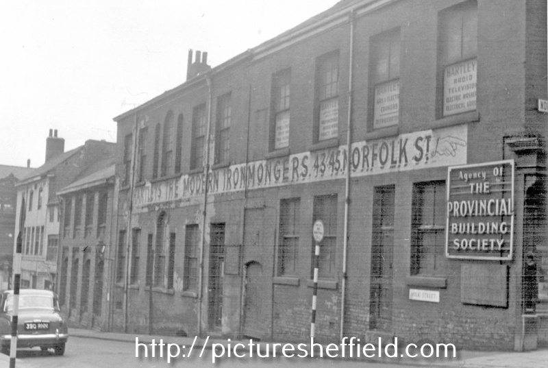 Milk Street from Norfolk Street, Nos. 43 - 45 Harry Hartley and Son Ltd., hardware store (former Milk Street Academy)