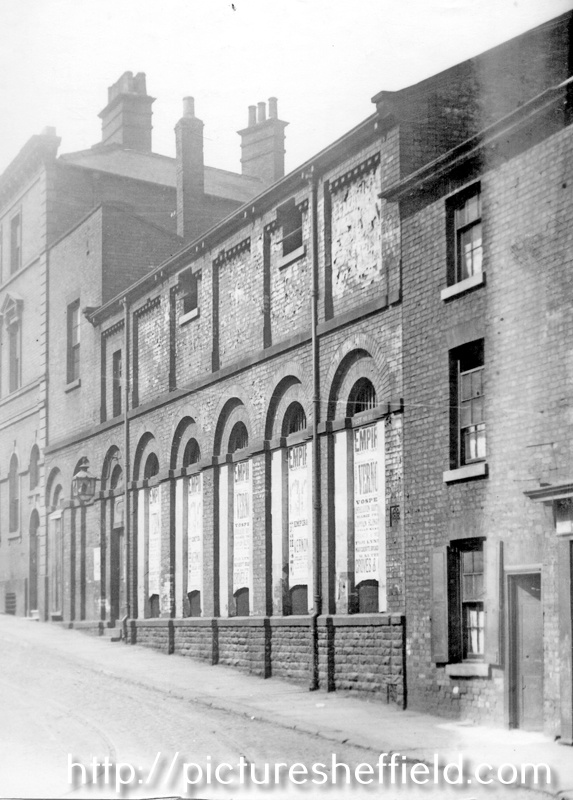 Newhall Street, at bottom of Snig Hill, looking towards Pack Horse Hotel, in which boxing took place at a large room at the back
