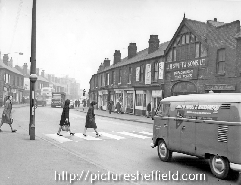 Streetscene, Penistone Road from the junction with Bamforth Street showing No. 537, J. H. Swift and Sons Ltd, Dreadnought Tool Works